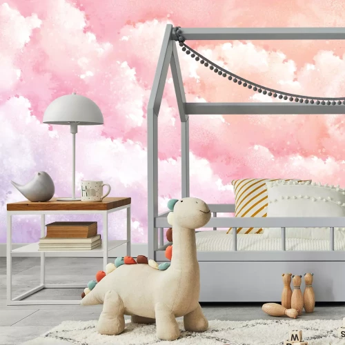 Fotobehang Roze en paarse lucht met donzige wolken