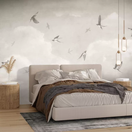 Fotobehang Zwaluwen tegen een kalme lucht