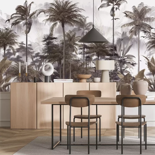 Fotobehang Palmbomen in een tropische jungle, exotisch landschap