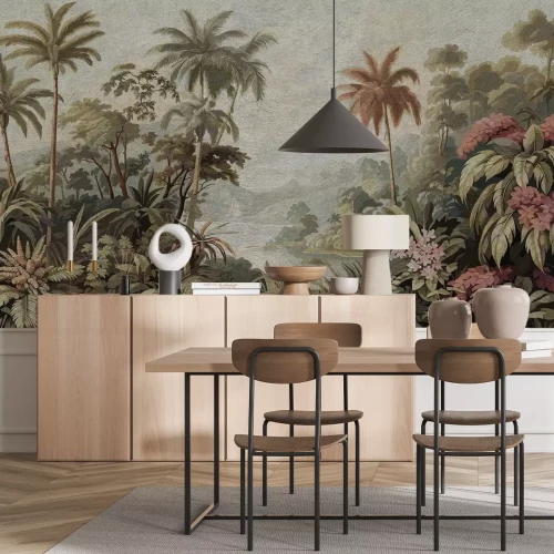 Fotobehang Jungle tropisch landschap in aquarelstijl