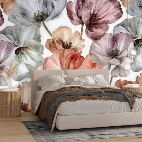 Fotobehang Aquarel klaprozen op een witte achtergrond