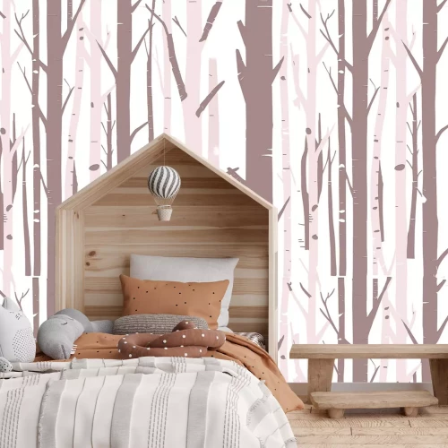 Fotobehang Sprookjesachtig berkenbos minimalistische bomen