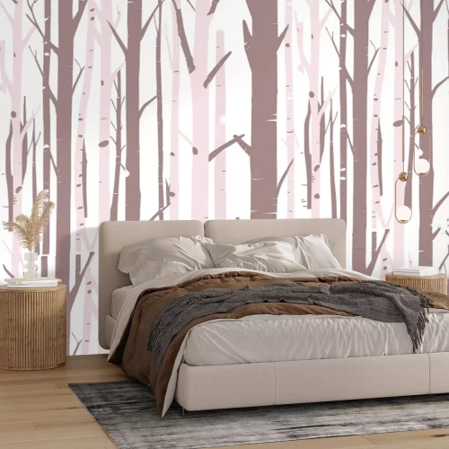 Fotobehang Sprookjesachtig berkenbos minimalistische bomen