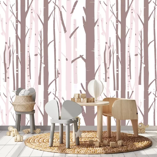 Fotobehang Sprookjesachtig berkenbos minimalistische bomen