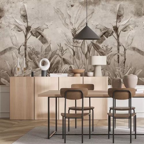 Fotobehang Vintage motief met exotische junglevegetatie