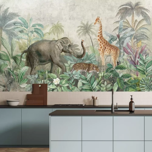 Fotobehang Wilde dieren tussen weelderige tropische vegetatie