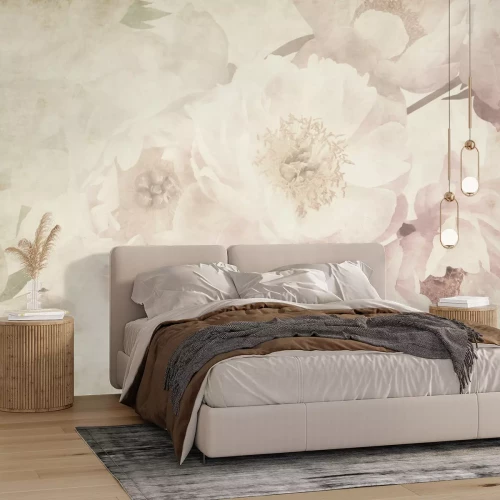 Fotobehang Aquarelpioenen in retrostijl