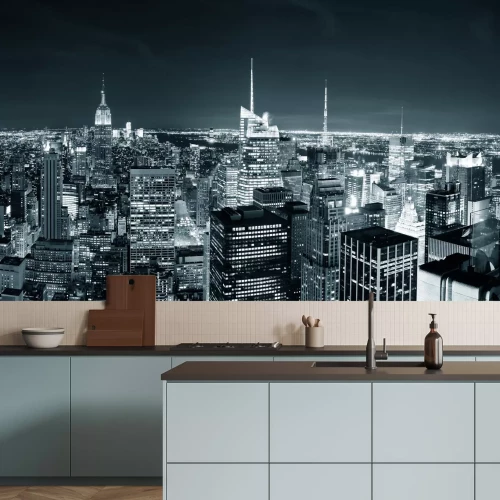 Fotobehang De lichten van New York &#39;s nachts met wolkenkrabbers op de achtergrond