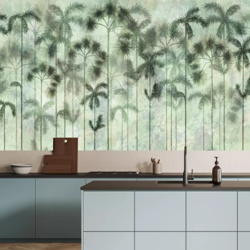 Fotobehang Een aquarel bamboebos op een gestructureerde achtergrond