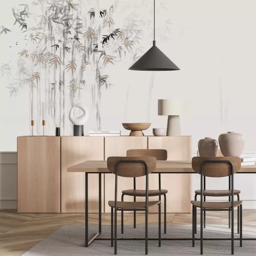 Fotobehang Bamboescheuten en bladeren in aquarelstijl