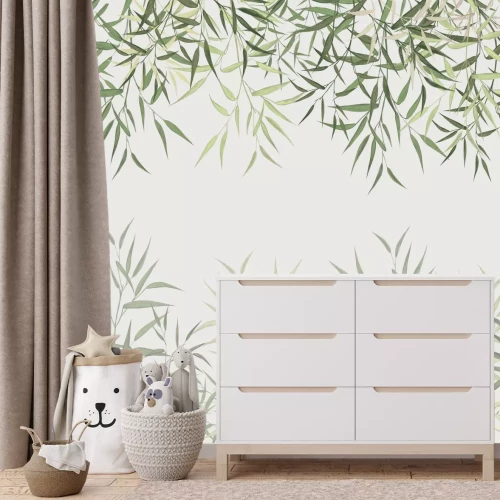 Fotobehang Groene bamboescheuten op een lichte achtergrond