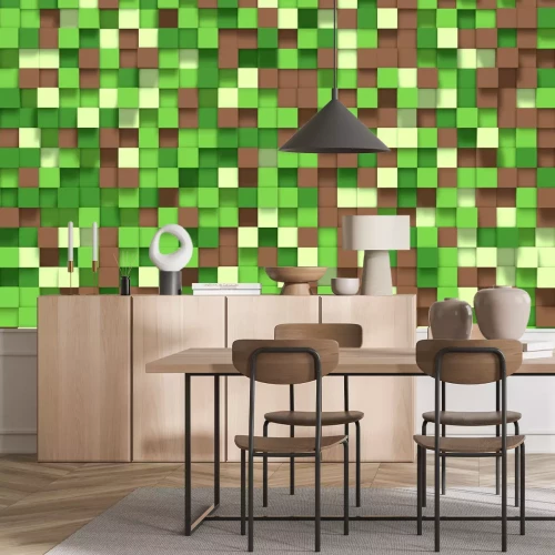 Fotobehang 3D grafische achtergrond met elementen uit de wereld van computerspellen