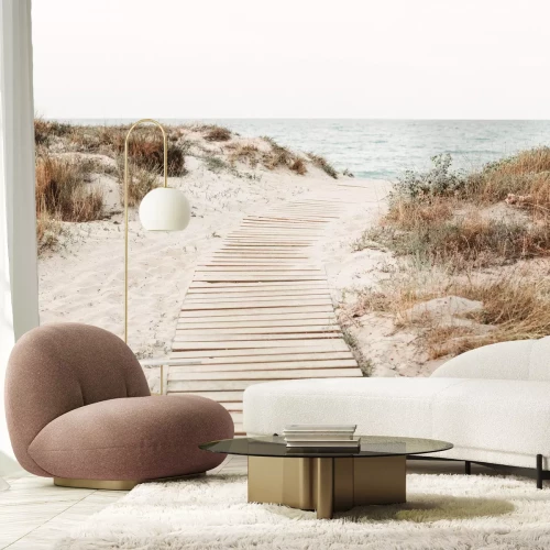 Fotobehang Landschap van strand, zee en duinen met begroeiing