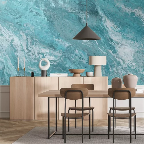 Fotobehang Abstracte golven in turquoise tinten