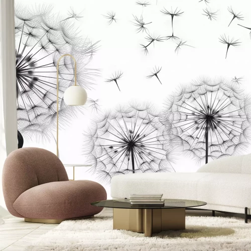 Fotobehang Minimalistisch paardenbloempatroon in zwart-wit