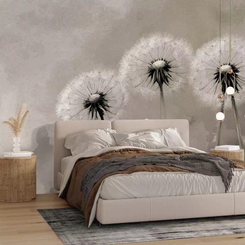 Fotobehang Geschilderde paardenbloemen op een gestructureerde achtergrond