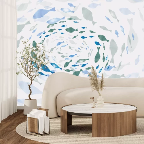 Fotobehang Vis in een draaikolk abstract aquarelpatroon moderne grafische