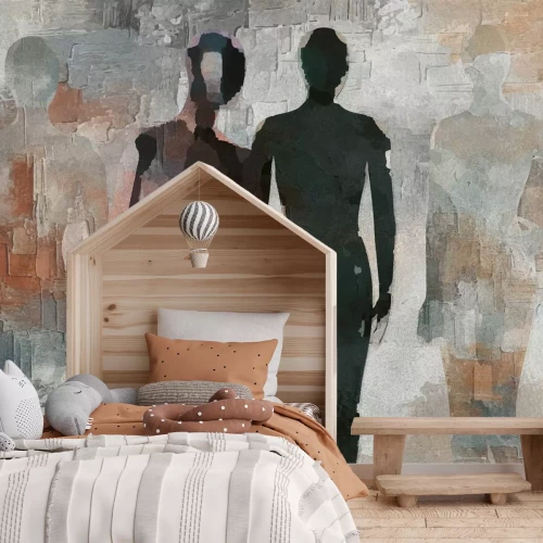 Fotobehang Abstracte menselijke silhouetten op een geschilderde achtergrond - modern motief
