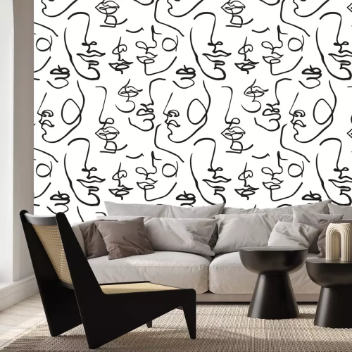 Fotobehang Zwarte minimalistische lijntekeningen op een witte achtergrond