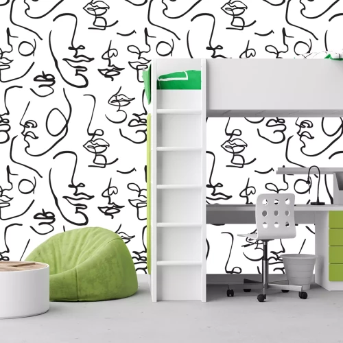 Fotobehang Zwarte minimalistische lijntekeningen op een witte achtergrond