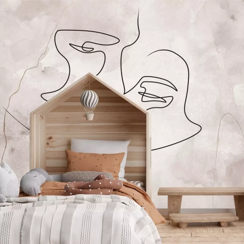 Fotobehang Minimalistische liefdeskusgrafiek in lijn- en aquarelstijl