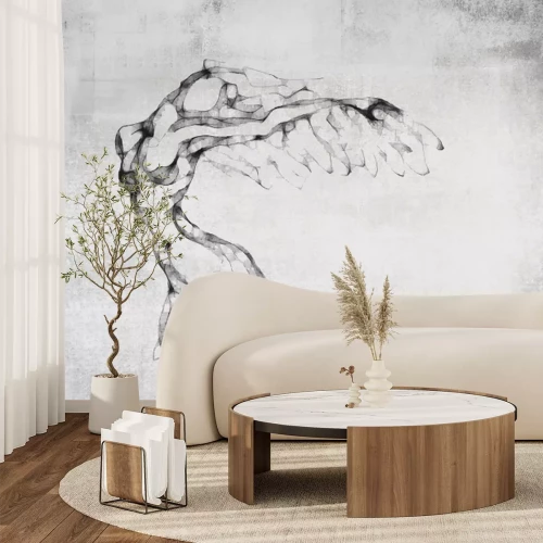 Fotobehang Aquarel vrouwelijk figuur op een grijze achtergrond met een betoneffect