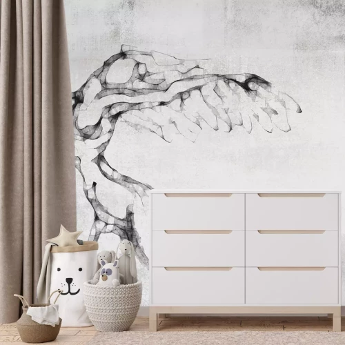 Fotobehang Aquarel vrouwelijk figuur op een grijze achtergrond met een betoneffect