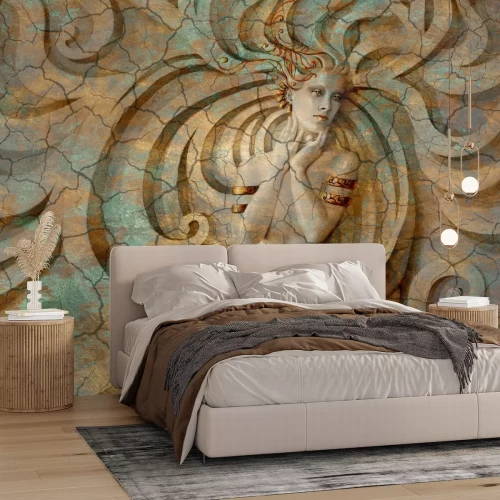 Fotobehang Abstract silhouet van een vrouw in de vorm van een sculptuur op een betonnen achtergrond