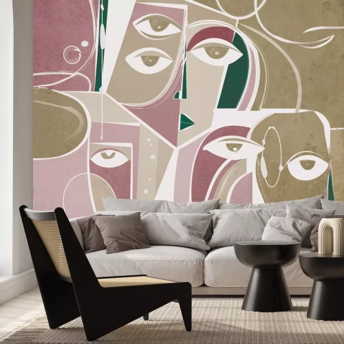 Fotobehang Abstracte portretten van gezichten op een geometrische achtergrond