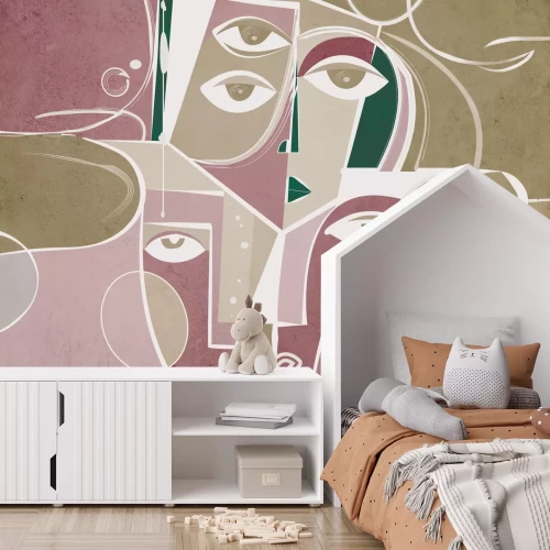 Fotobehang Abstracte portretten van gezichten op een geometrische achtergrond