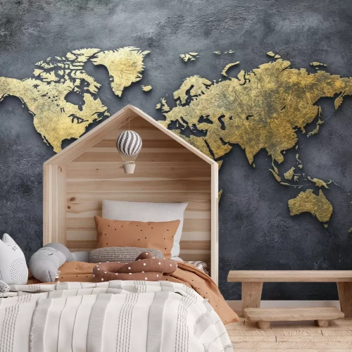 Fotobehang Wereldkaart op een ruwe betonnen achtergrond, moderne stijl