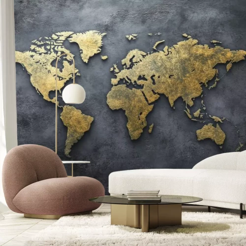 Fotobehang Wereldkaart op een ruwe betonnen achtergrond, moderne stijl