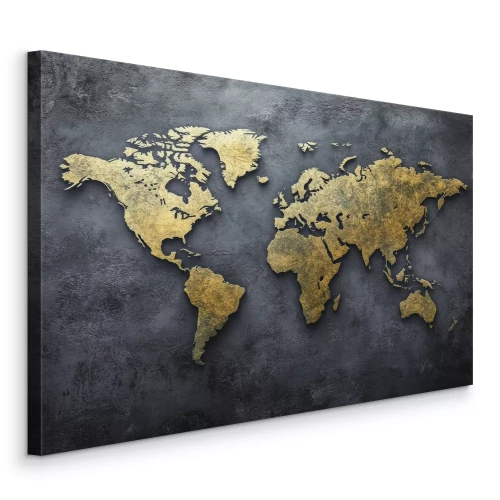 Canvas Wereldkaart op een ruwe betonnen achtergrond, moderne stijl