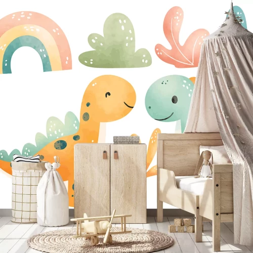 Sticker Dinosaurussen regenboog en plantjes