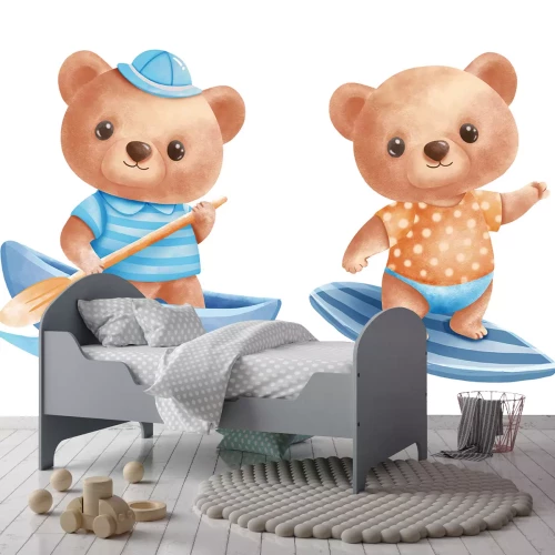 Sticker Schattige beren boot en surfplank