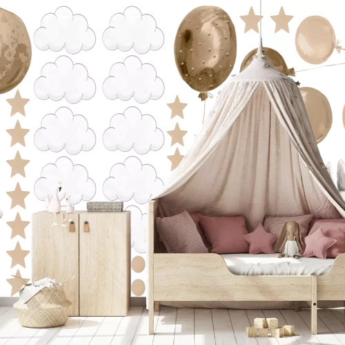 Sticker Konijntjes met ballonnen tussen de wolken