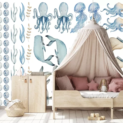 Sticker Zeedieren walvissen octopussen kwallen