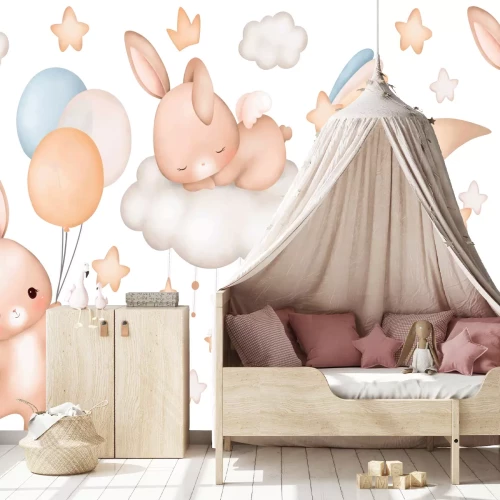 Sticker Slapende konijntjes wolkjes sterretjes en ballonnen