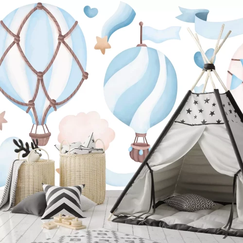 Sticker Ballonnen tussen wolken en sterren aan de hemel