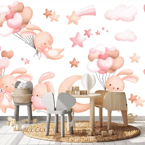 Sticker Konijntjes ballonnen hartjes en sterren