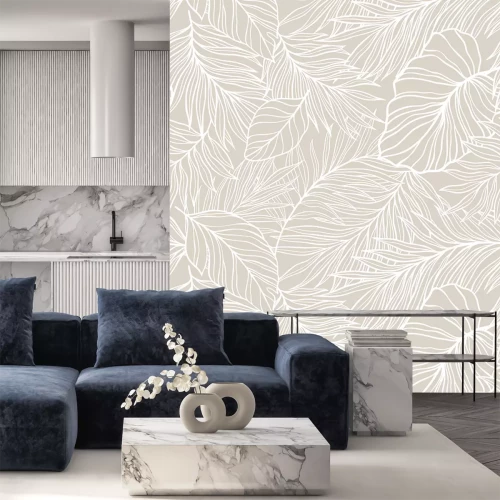 Sticker Plantenmotief tropische bladeren op lichtbeige achtergrond