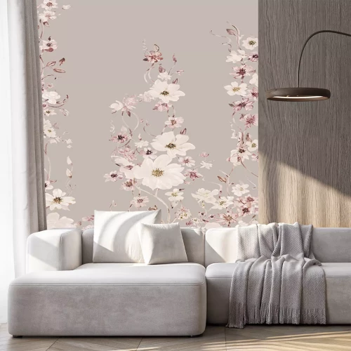 Sticker Roze en witte bloemen op een lichte achtergrond