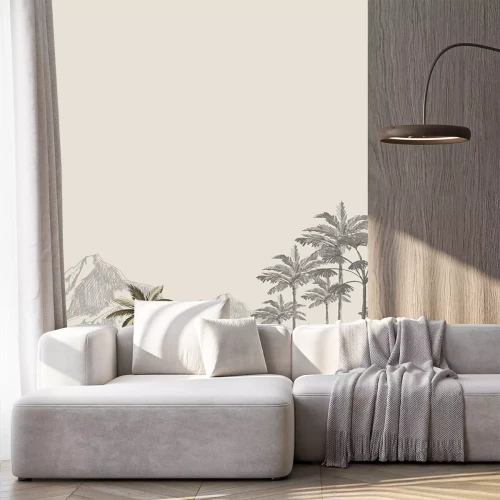 Sticker Jungle­motief met palmen en bergen