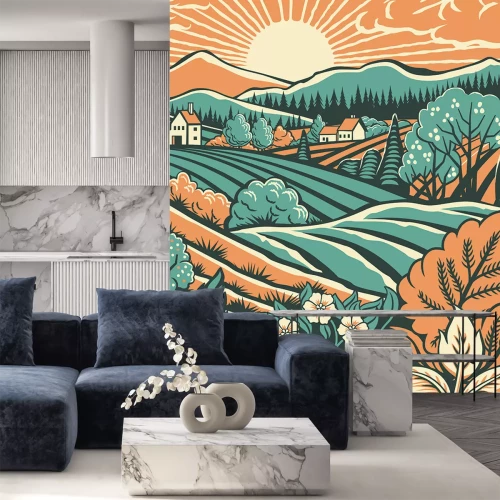 Sticker Zonsondergang boven een weide