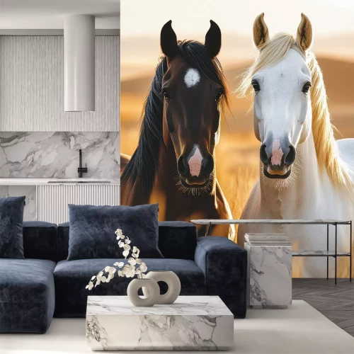 Sticker Twee paarden in hoog gras