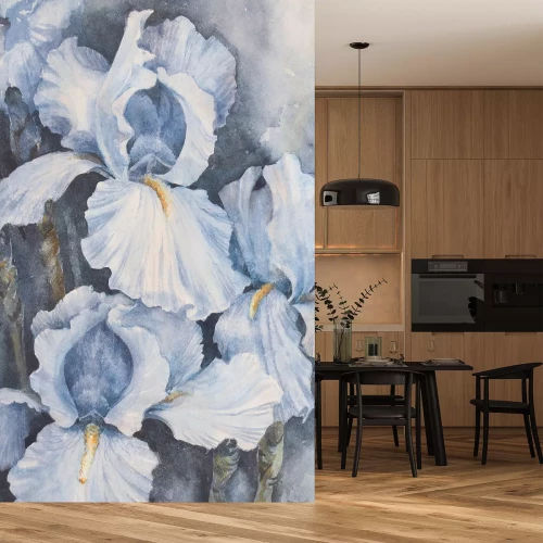 Sticker Lichtblauwe irissen in aquarelstijl