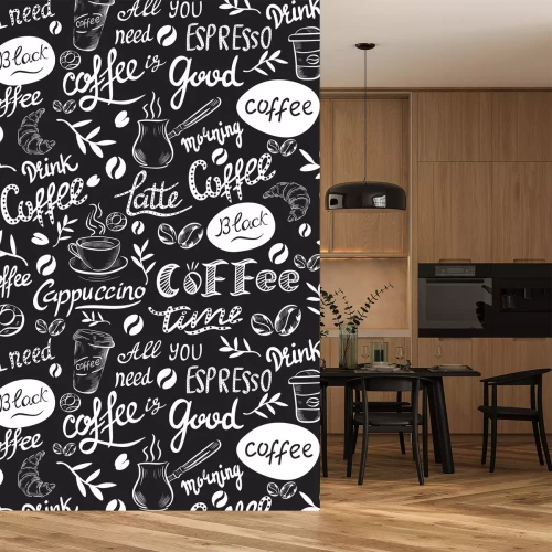 Sticker Zwart-wit patroon met koffiemotief en opschriften