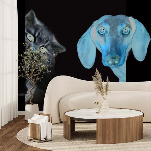 Sticker Kat en teckel op een witte achtergrond