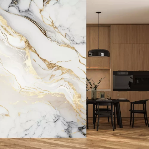 Sticker Witte marmertextuur met gouden aders