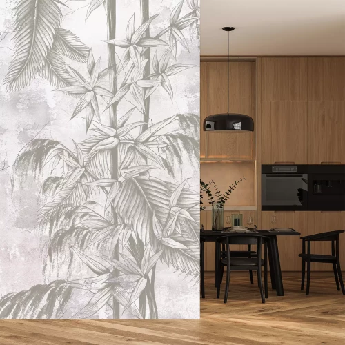 Sticker Bamboebladeren en -stengels op een betonnen achtergrond